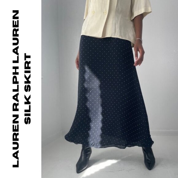 Lauren Ralph Lauren Navy Polka Dot Silk Skirt – Vintage - Picture 1 of 5